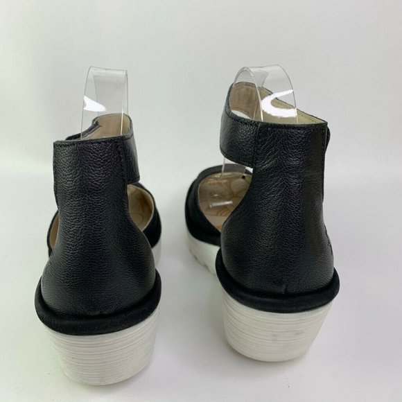 FLY London Black Wedge Ankle Strap Sandals - Picture 6 of 8